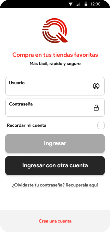 Captura de la app QuickPay: pantalla 1